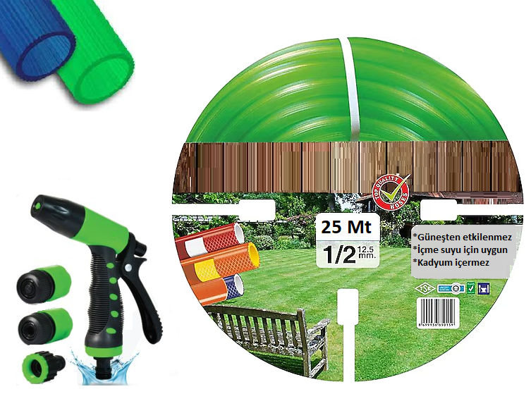 Venoa VS25 Bahçe Hortumu Pvc Silikonlu Kırılmaz 5 Parça Set 25 Mt