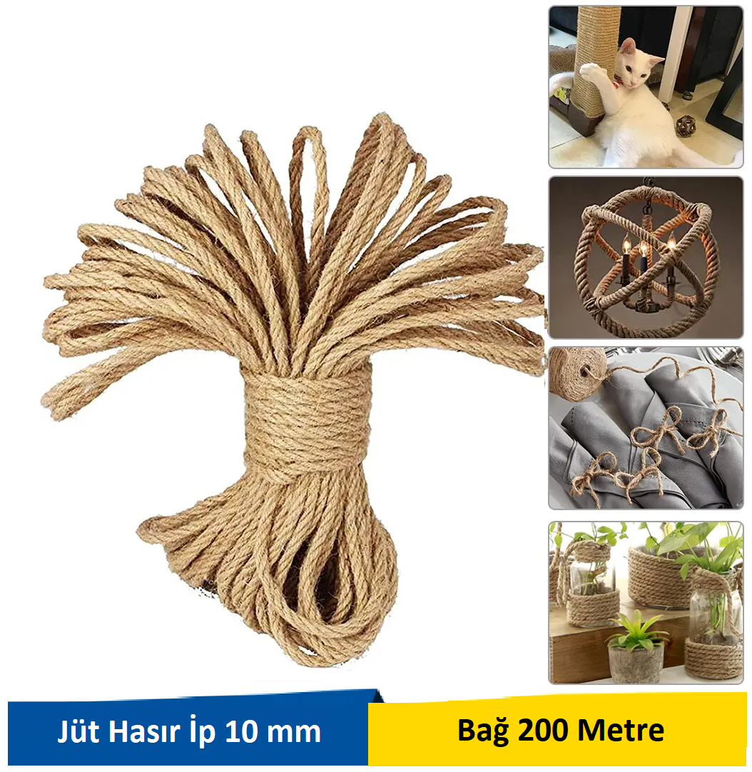 Venoa Jüt Hasır Örgülü Dekorasyon Halat 10 mm 200 Mt