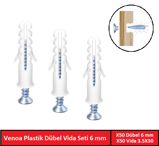 Venoa DS06 Plastik Dübel Vida Seti 6 mm 100 Parça