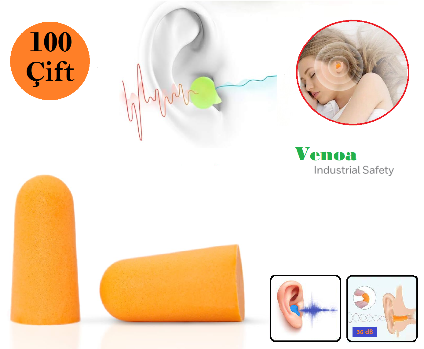 Venoa VSF100 Gürültü Ses Önleyici Kulak Tıkacı 100 Çift