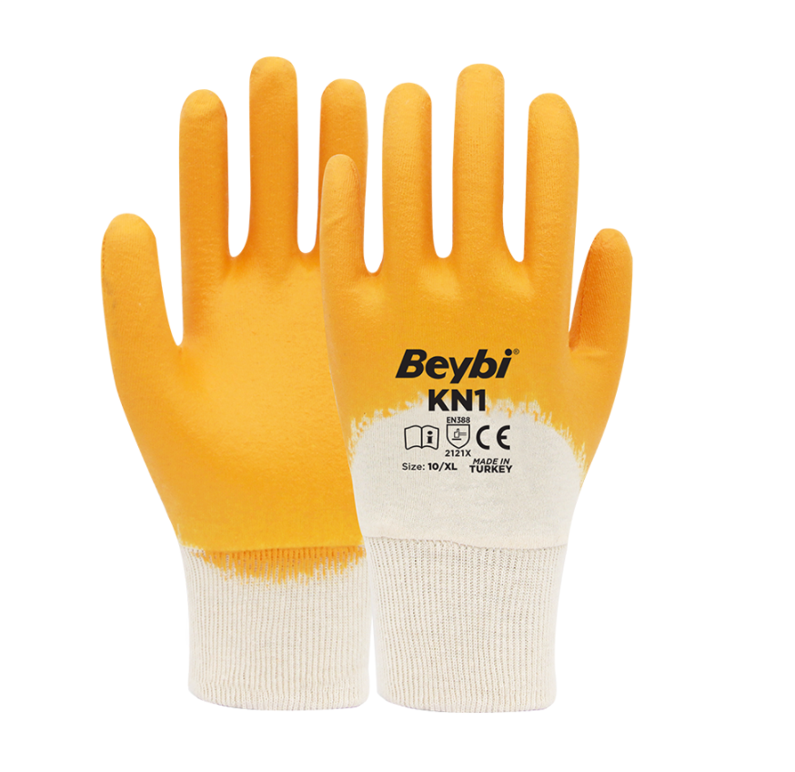 Beybi KN1 Pamuklu Sarı Nitril Eldiveni 120 Çift