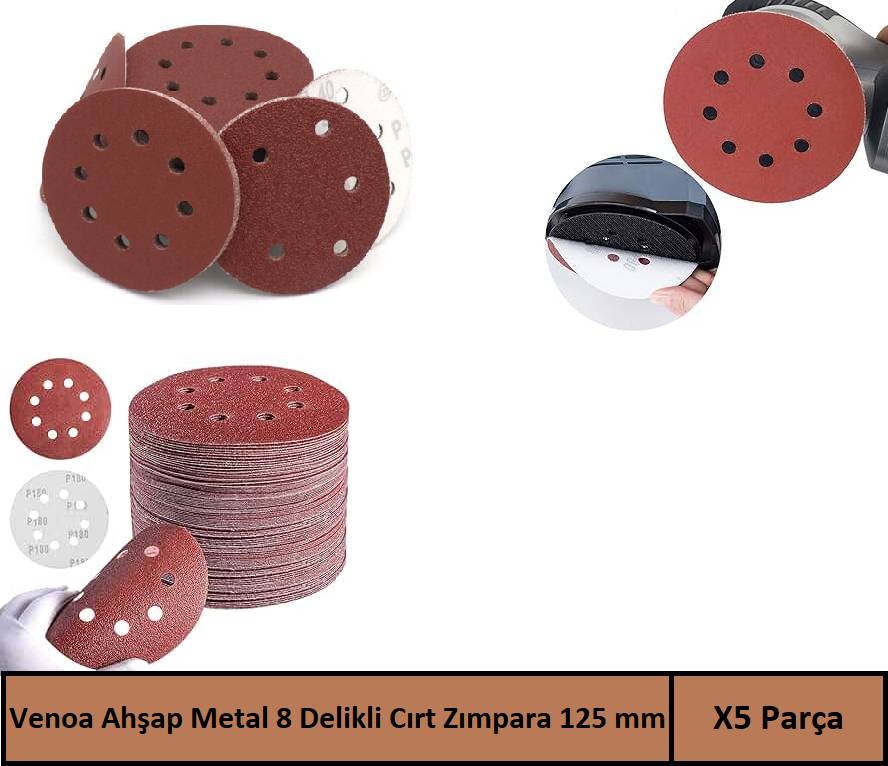 Venoa Ahşap Metal Delikli Cırt Zımpara Kağıdı 125 mm 5 Adet