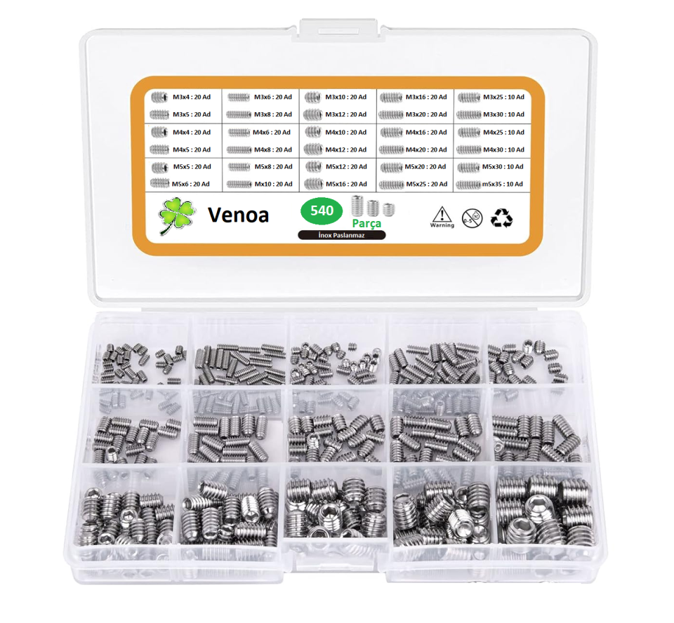 Venoa PS540 İnox Setskur Vida Seti M3, M4, M5 540 Parça