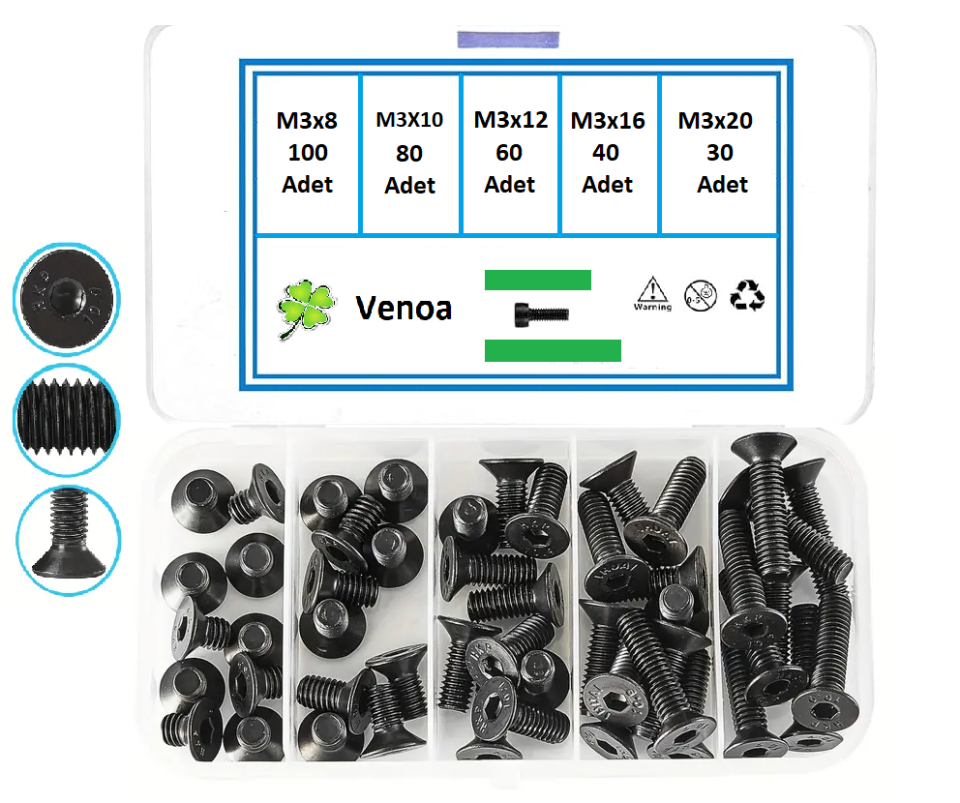 Venoa HİC310 Havşabaş İmbus Civata Seti M3 Çantalı 310 Parça
