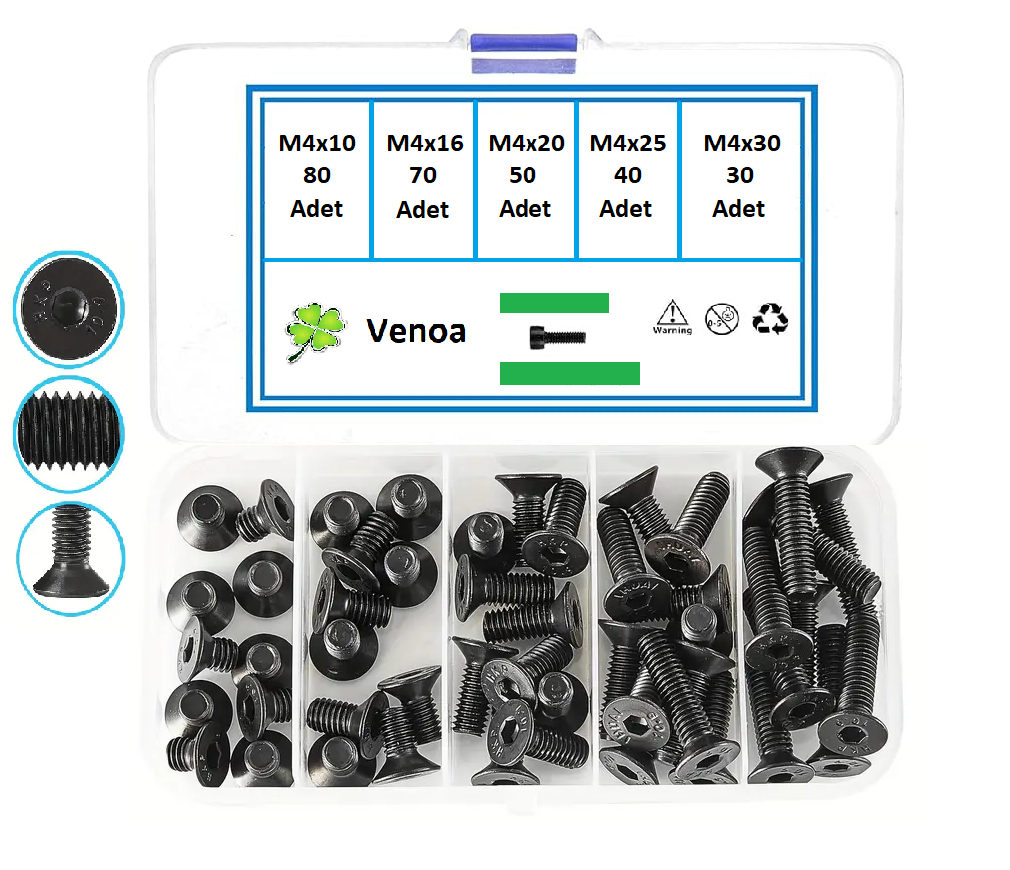 Venoa HİC270 Havşabaş İmbus Civata Seti M4 Çantalı 270 Parça