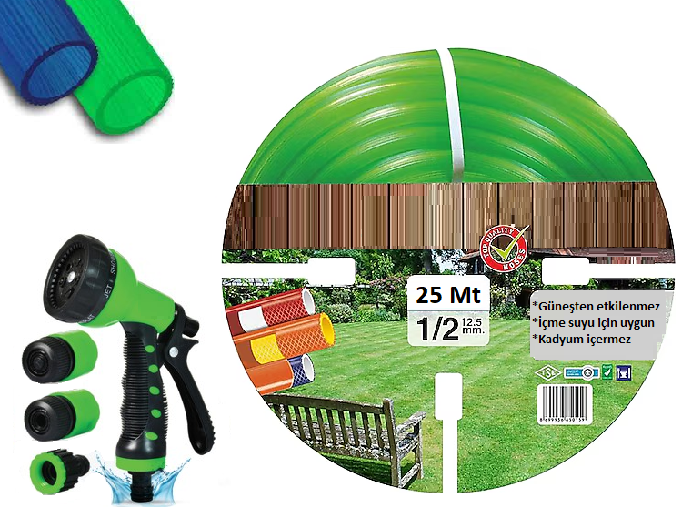 Venoa VA25 Bahçe Hortumu Pvc Silikonlu Kırılmaz 5 Parça Set 25 Mt