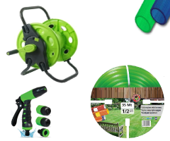 Venoa VB35 Bahçe Hortumu Pvc Silikonlu Kırılmaz Tamburlu Set 6 Parça 35 Mt