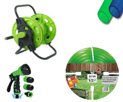 Venoa VD20 Bahçe Hortumu Pvc Silikonlu Kırılmaz Tamburlu Set 6 Parça 20 Mt