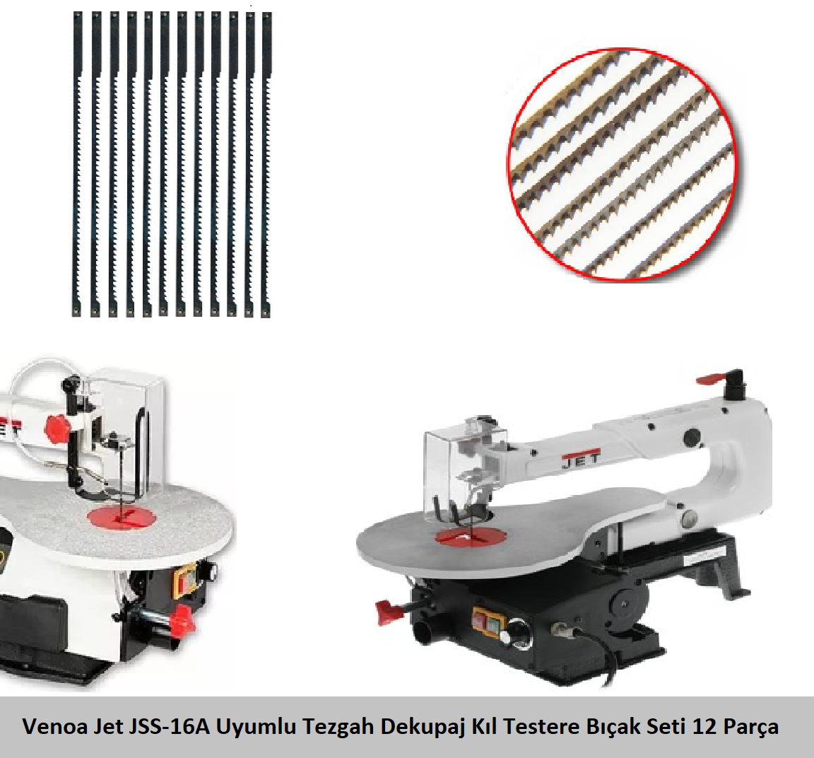 Venoa Jet JSS-16A Uyumlu Tezgah Dekupaj Kıl Testere Bıçak Seti 12 Parça
