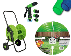 Venoa VL25 Bahçe Hortumu Pvc Silikonlu Kırılmaz Araba Tamburlu Set 6 Parça 25 Mt