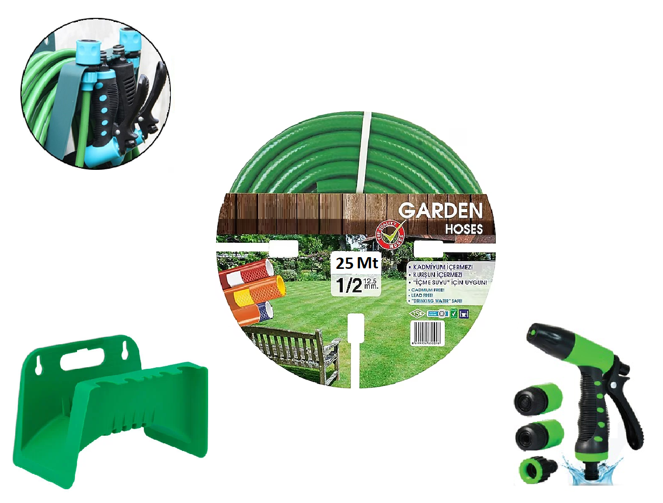 Venoa Garden VGP25 Kırılmaz Örgülü Bahçe Su Hortumu 25 Mt 6 Parça