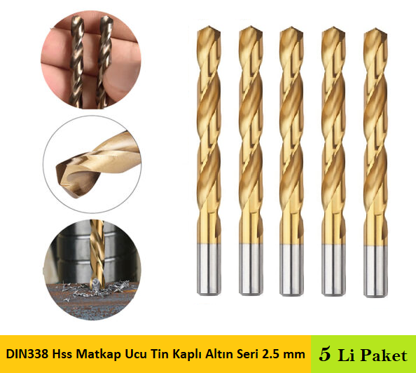 Venoa DIN338 Hss Matkap Ucu Tin Kaplı Altın Seri 2.5 mm