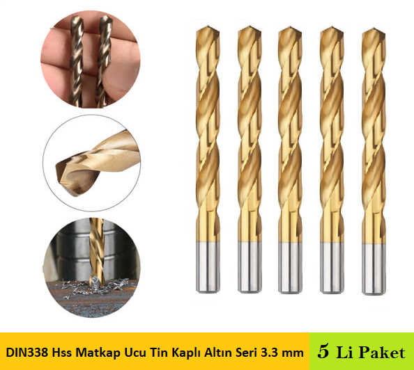 Venoa DIN338 Hss Matkap Ucu Tin Kaplı Altın Seri 3.3 mm