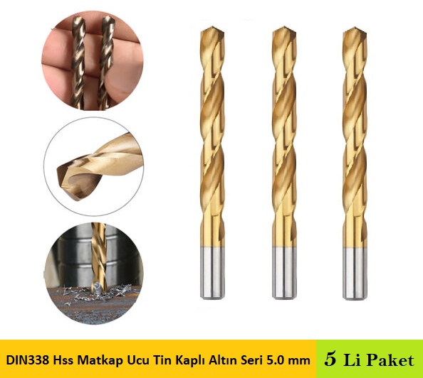 Venoa DIN338 Hss Matkap Ucu Tin Kaplı Altın Seri 5.0 mm
