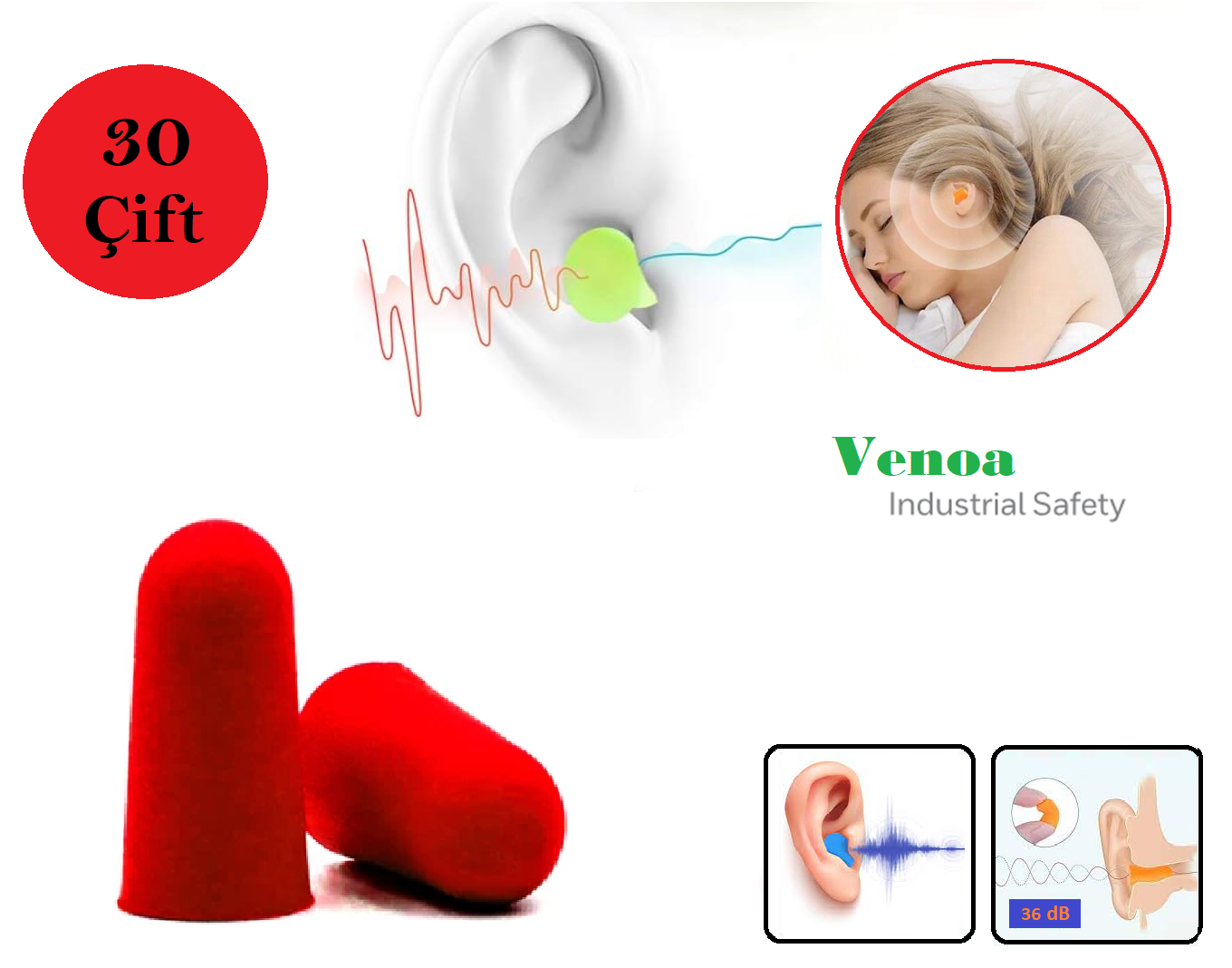 Venoa VSF200 Gürültü Ses Önleyici Kulak Tıkacı 30 Çift