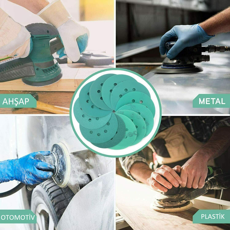 Venoa Paslanmaz Metal Ahşap Delikli Cırt Zımpara Kağıdı 125 mm Disk Set 40 Parça