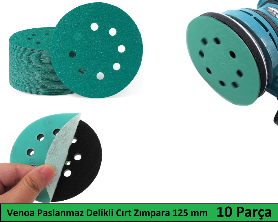 Venoa Paslanmaz Metal Ahşap Delikli Cırt Zımpara Kağıdı 125 mm 10 Parça