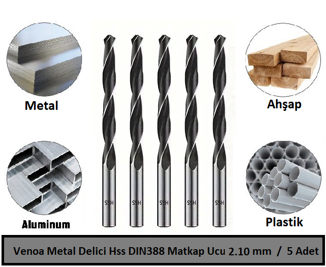 Venoa Metal Delici Hss DIN388 Matkap Ucu 2.10 mm Paket 5 Li