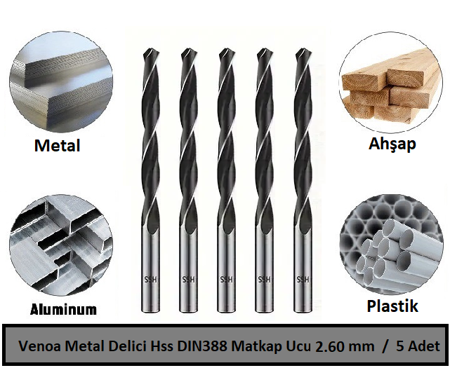Venoa Metal Delici Hss DIN388 Matkap Ucu 2.60 mm Paket 5 Li