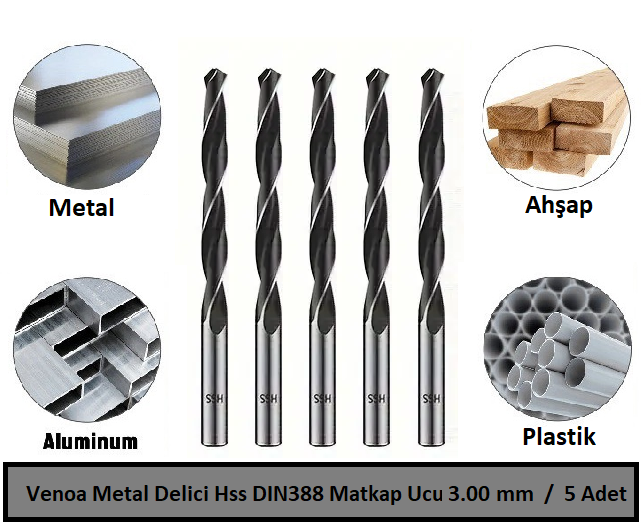 Venoa Metal Delici Hss DIN388 Matkap Ucu 3.00 mm Paket 5 Li