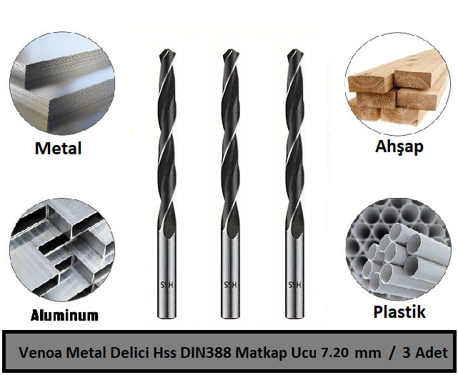 Venoa Metal Delici Hss DIN388 Matkap Ucu 7.20 mm Paket 3 Lü
