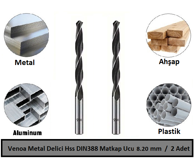 Venoa Metal Delici Hss DIN388 Matkap Ucu 8.20 mm Paket 2 Li
