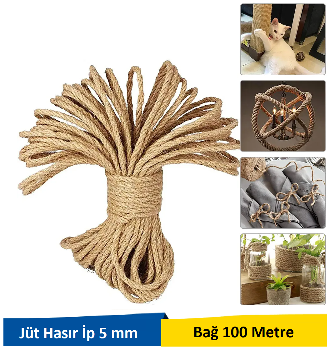 Venoa Jüt Hasır Örgülü Dekorasyon Halat 5 mm 100 Mt